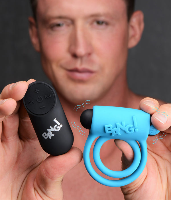 Bang - Silicone Cockring and Bullet With Remote Control - Blue